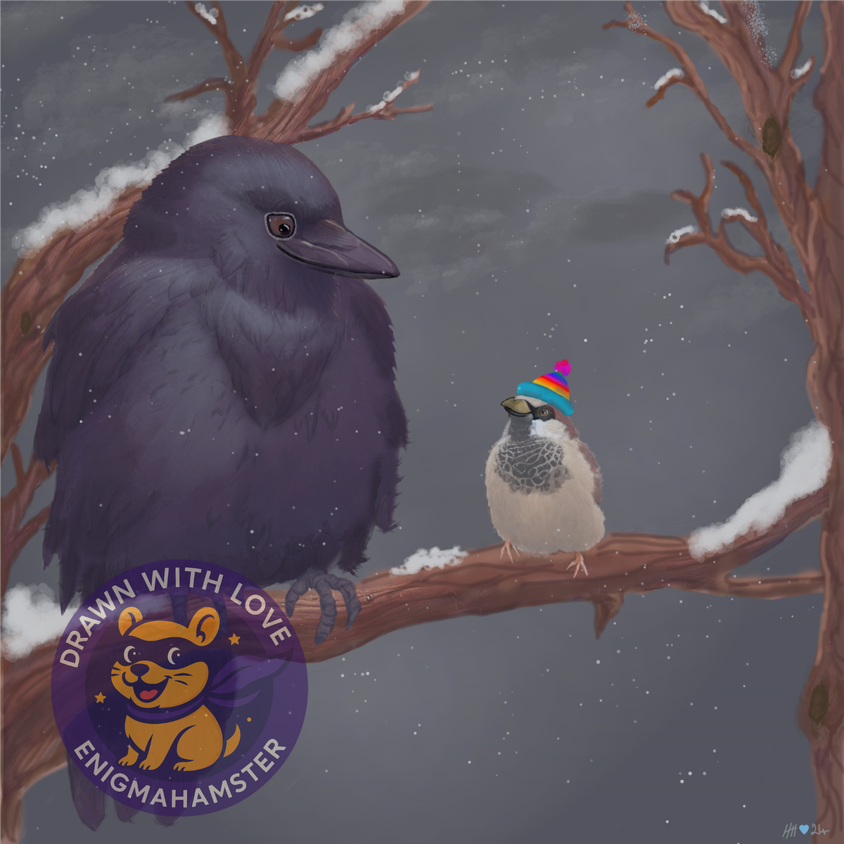 My Hat (Crow & Sparrow) – EnigmaHamster art print